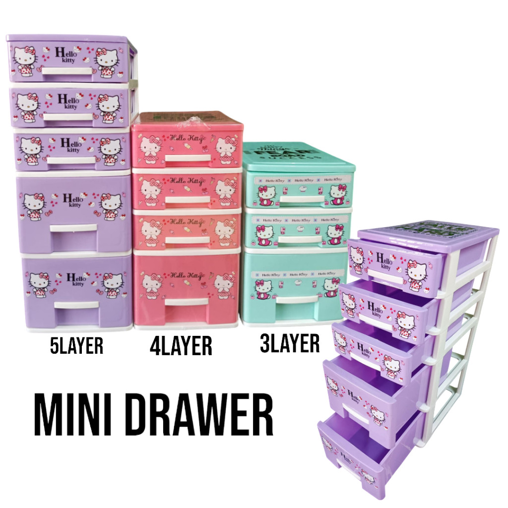 BENGAR MINI DRAWER 5L, 4L, 3L HELLO KITTY DESIGN DESK ORGANIZER (RANDOM ...