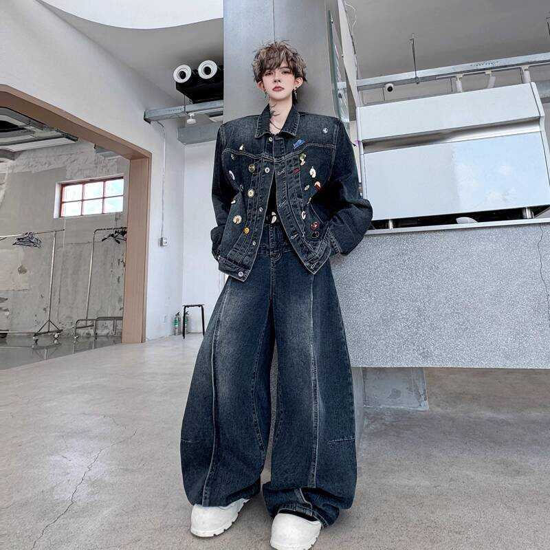 Niche Heavy Craft Retro Embroidery Label Decorative Denim Jacket Coat ...
