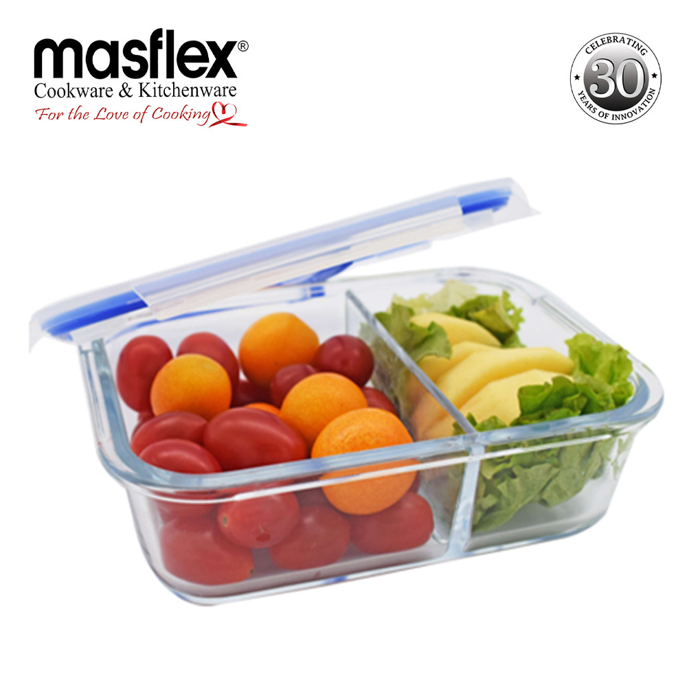 Masflex 450ml Rectangular Glass Food Container w/ Division | Shopee ...