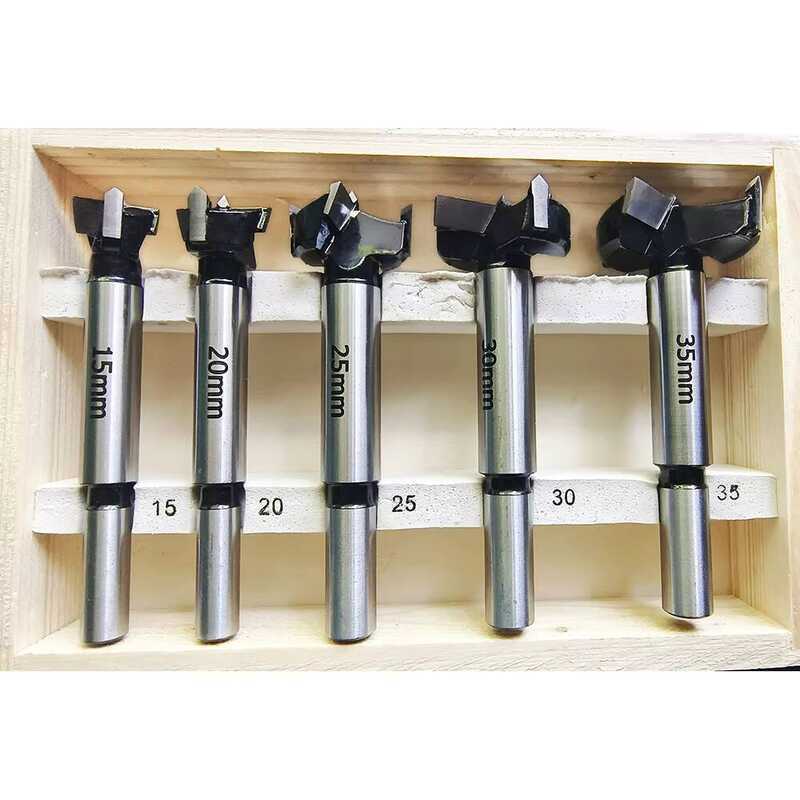 5-Piece Forstner Drill Bit Set – 15mm, 20mm, 25mm, 30mm, 35mm, High Carbon Steel, Oblong Shank, For Woodworking, Hinges, And Furniture