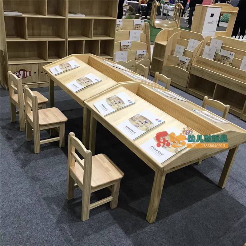☑♥ Children's Solid Wood Combination Reading Desk Kindergarten Study ...