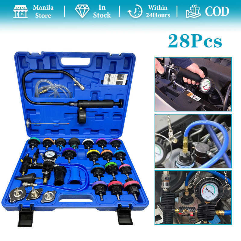 28Pcs Universal Radiator Pressure Tester, Vacuum Cooling System Tool Refill Kit