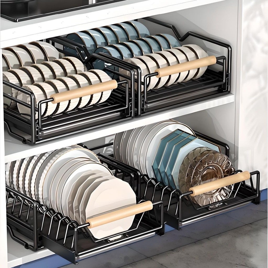 White Kitchen Dish Rack Pull Out Basket For Kitchen Cabinet Plate ...