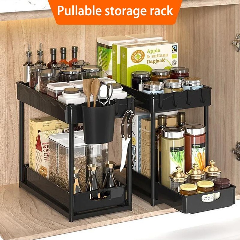 Double layer pull-out storage rack Kitchen countertop pull-out ...