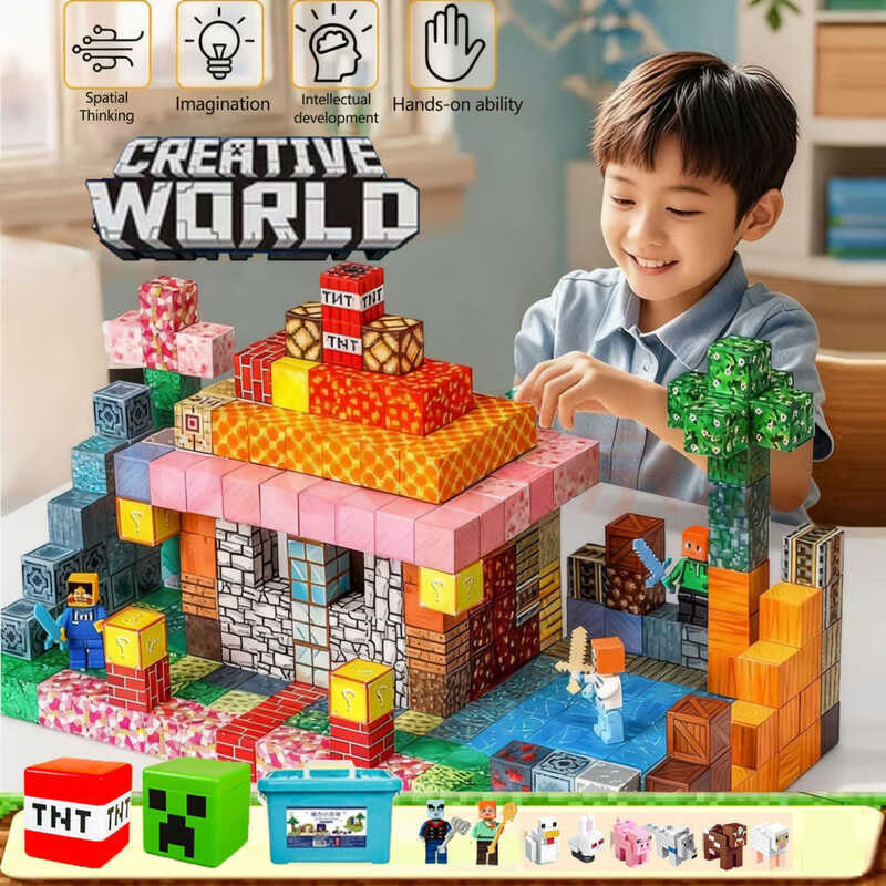 Minecraft Toy Magnetic Building Blocks STEM Sensory Toys For Mine World ...