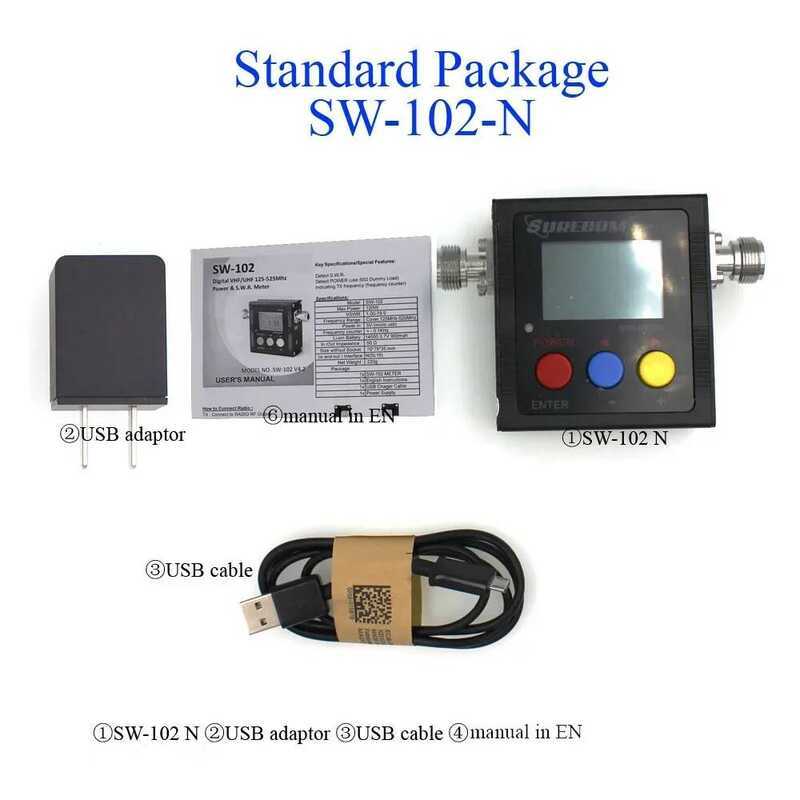 SURECOM Sw-102 125-525 Mhz Digital Vhf/Uhf Power& SWR Meter With Four ...