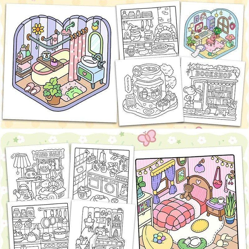Little Corner Cute Comfy Coloring Book Girl Moments Cozy Spaces for ...