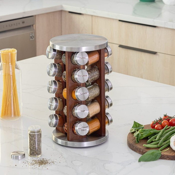 20 Jar Revolving Countertop Spice Rack Stainless Steel Spice jar Dark ...