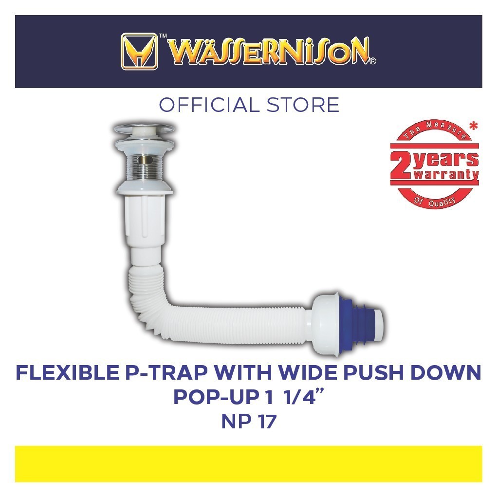 Wassernison Flexible P-Trap W/ Wide Push Down Pop-Up 1 1/4