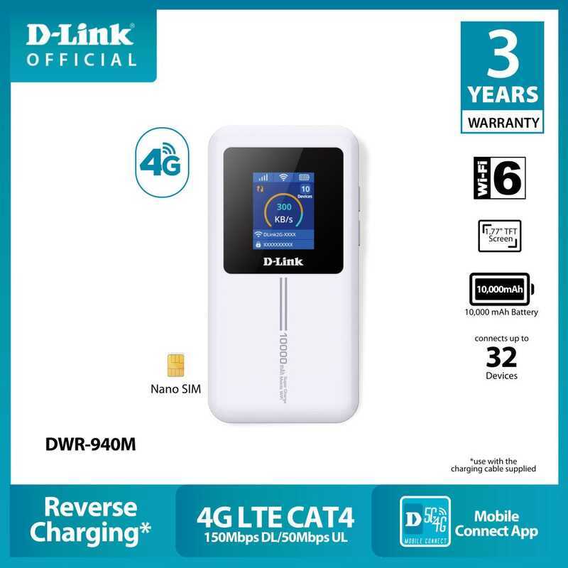 D-Link Mobile Router Dwr-940M/U3gg4ip 4G LTE Wi-Fi 6 Mifi Powerbank ...