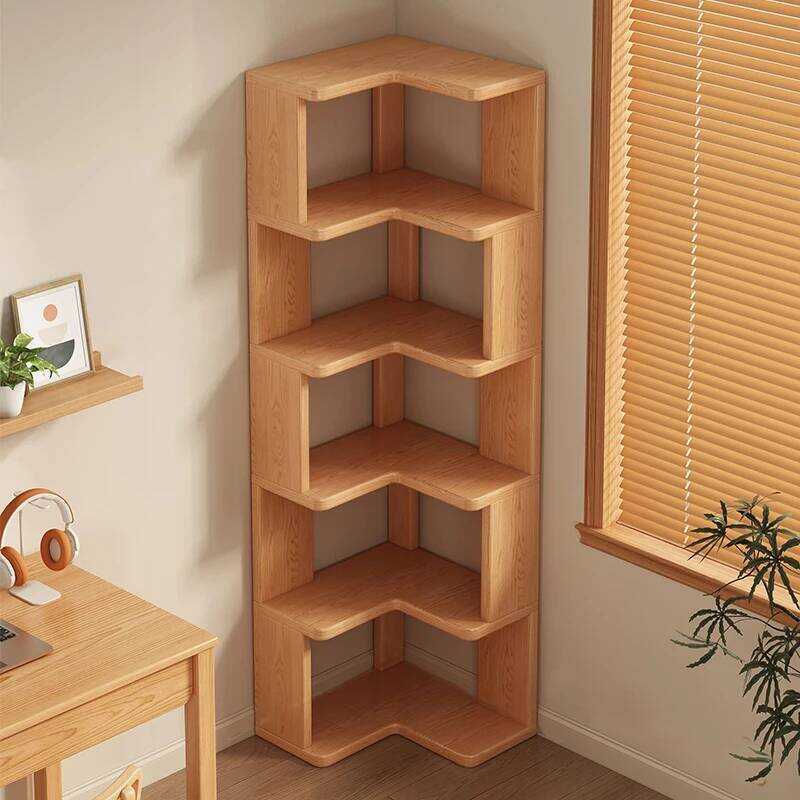 Solid Wood Corner Bookshelf Floor Shelf Integrated Against Wall Living Photo Inspiration