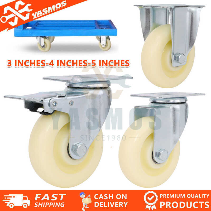 3/4/5inch White Nylon Caster Wheels Fixed / Rotate Wheel With & Without ...