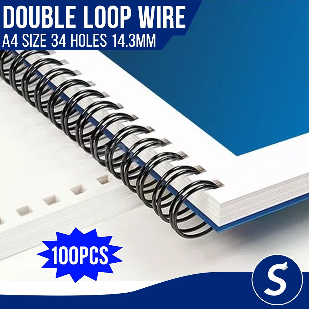 100pcs Double Loop Wire Binder A4 Size 34 Holes Black/White | Shopee ...