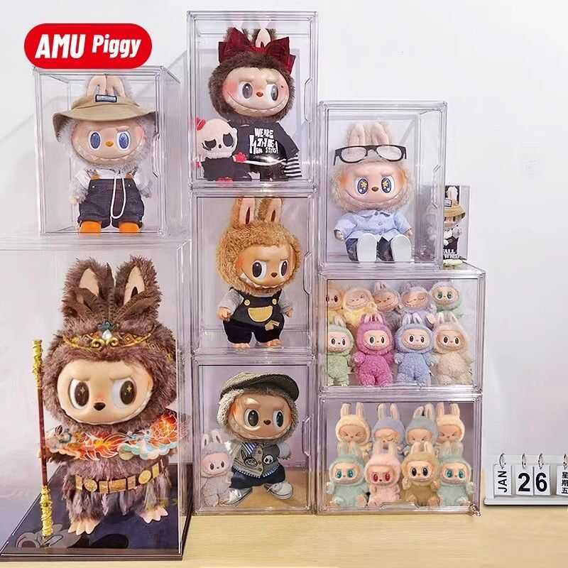 Transparent Acrylic Display Box Labubu Toy Figure Showcase Bubble Mat ...
