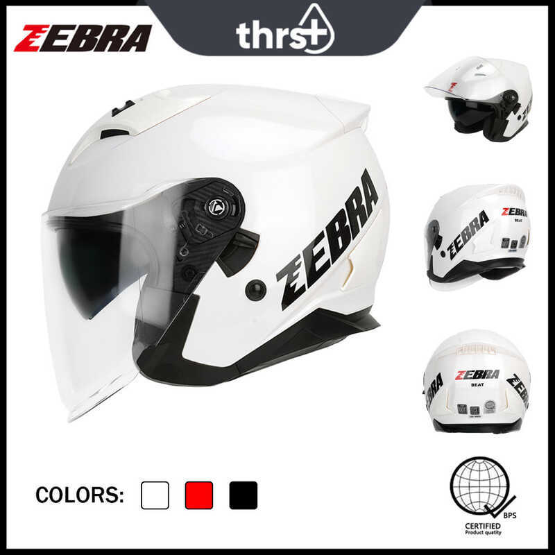 Zebra Motorcycle 3/4 Motor Dual Half Face Helmet For Riding Gear Free ...
