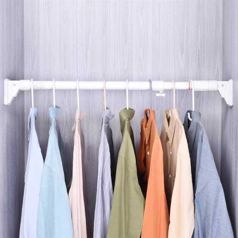 Beige Stick No-Nail Telescopic Hanger Wardrobe Closet Horizontal Shower ...