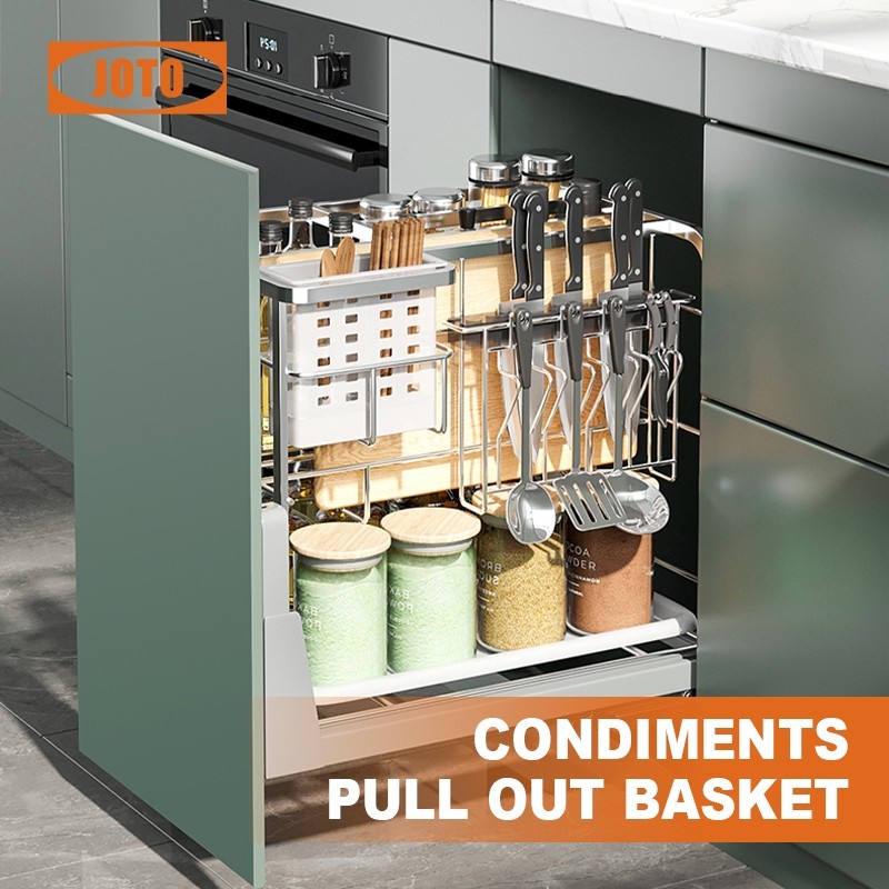 JOTO Kitchen Pull Out Rack Pull Out Condiment Organizer Basket Kitchen ...