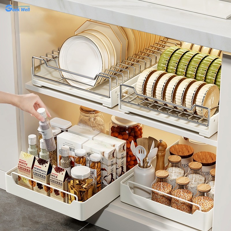 Geek Well Pull-out Basket Cabinet Dish Rack for Kitchen Organizer ...