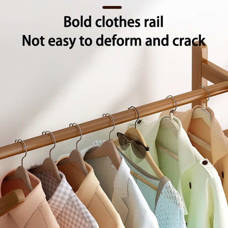 Wardrobe Wooden Clothes Rack Clothes Hanger Rack with Hooks for Bags ...