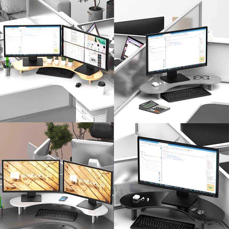 Solid Wood Curved Monitor Riser Computer Stand Triangle Desk Keyboard ...