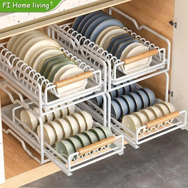 Expandable and Pull Out Dish Rack Spice Rack Kitchen Cabinet Sliding ...