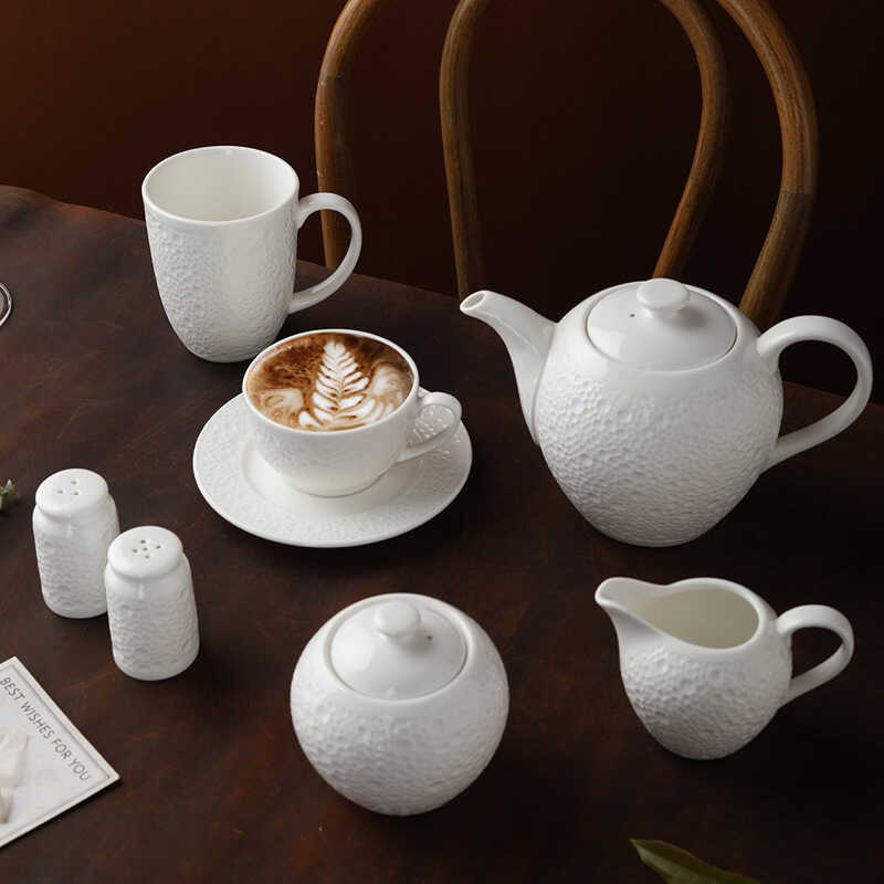European Style Pearl Relief Coffee Kettle Saucer Afternoon Tea ...