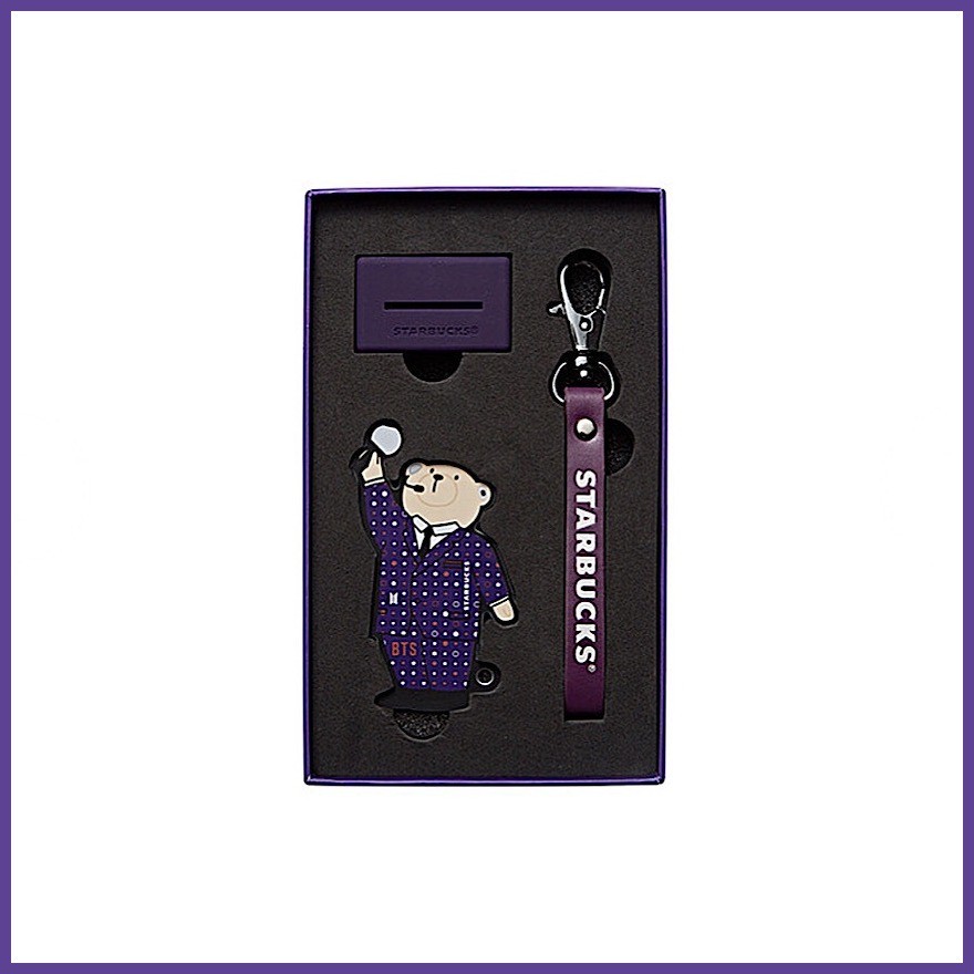 ▤ ◅ BTS x STARBUCKS Purple Bearista Card Strap Keychain Army