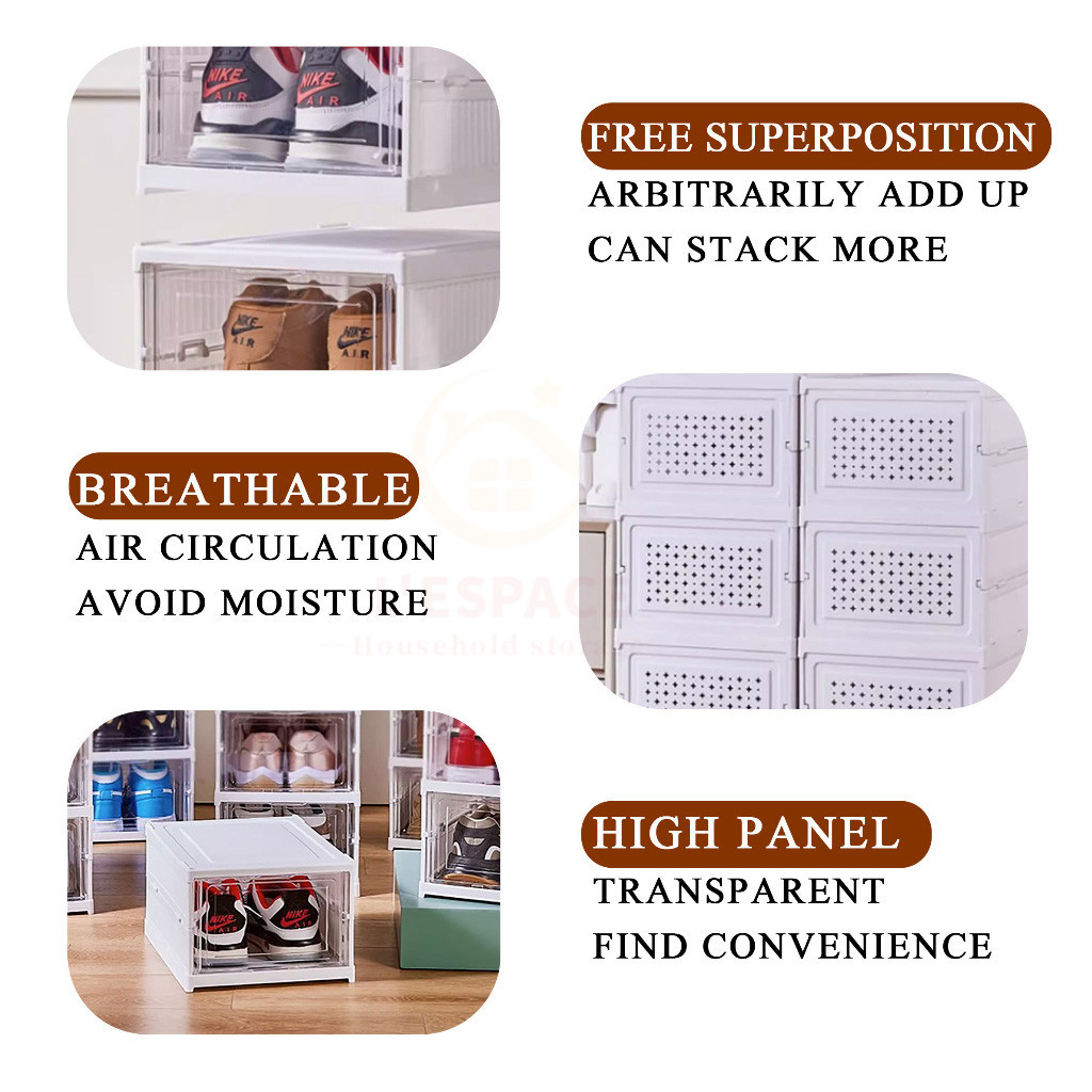 Folding Shoe Rack Acrylic Shoe Storage Stackable shoe box shoe cabinet ...