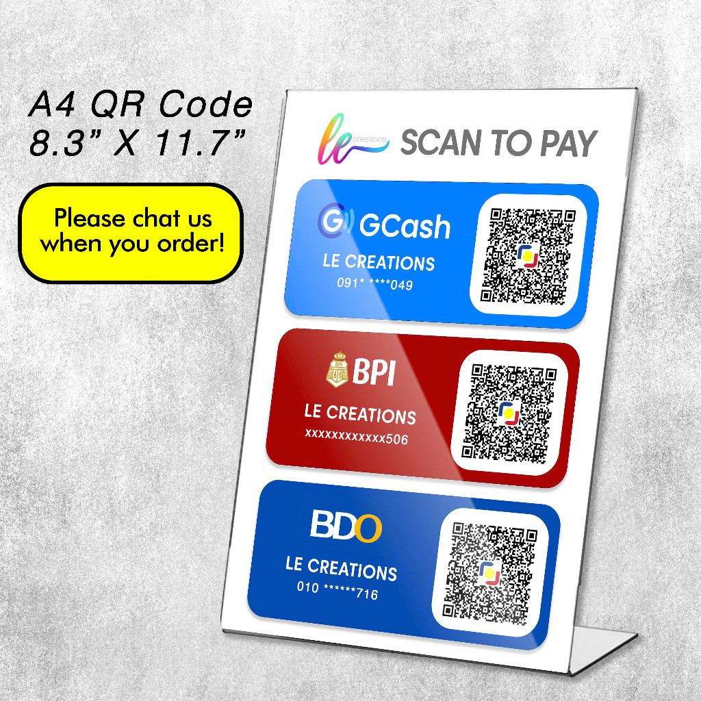 A4 QR Code Standee Acrylic Waterproof Elegant 8.3in X 11.7in GCASH Maya ...