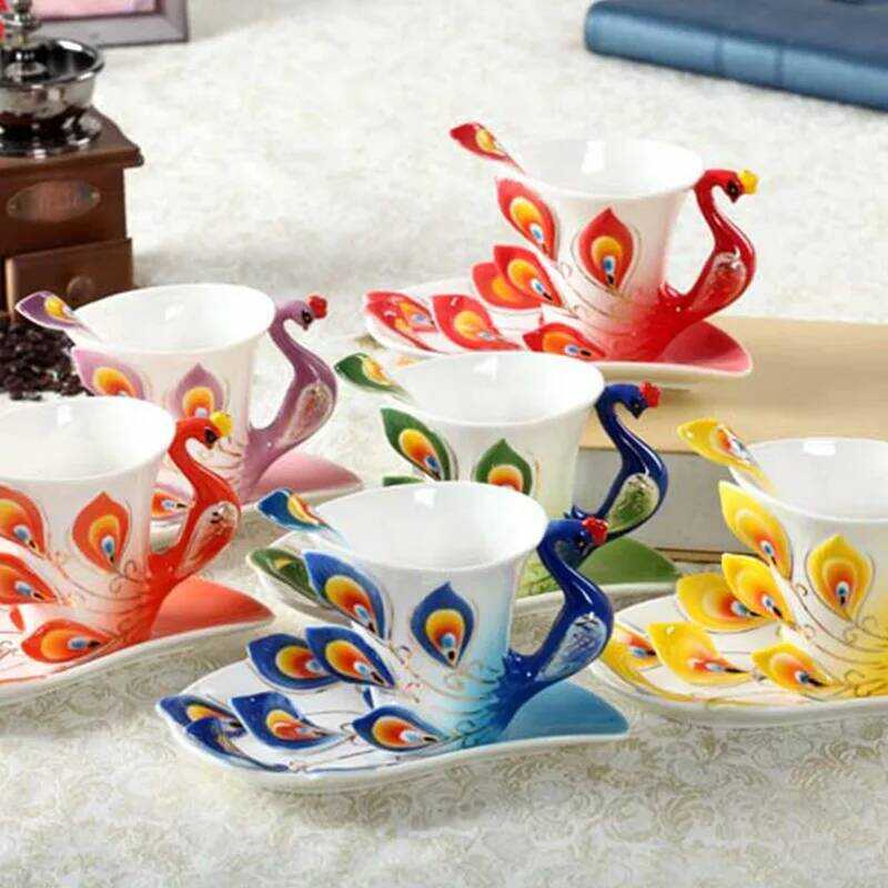 Tt Creative Tea Set Teacup Cup Simulated Peacock Colored Bird Household ...