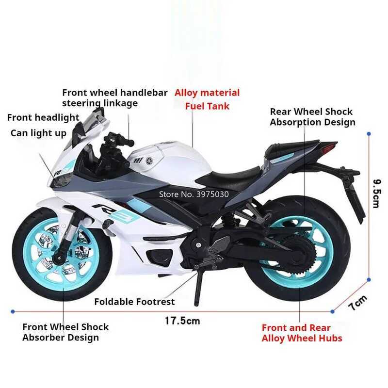 1:12 Scale R3 Motorcycles Toys Miniature Models Cars Metal With Light ...