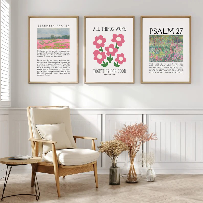 Pink Christian Verse Prints Posters Vintage Bible Wall Art Canvas ...