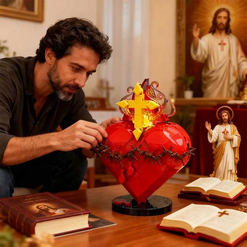 Sacred Heart Of Jesus Building Block Set Detailed Statue With Flaming ...
