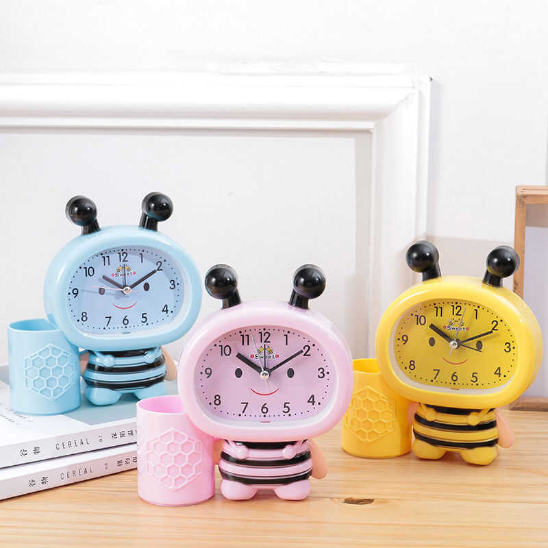 Cartoon Cute Bee Pen Holder Alarm Clock Desktop Bedside Timer Clocks ...