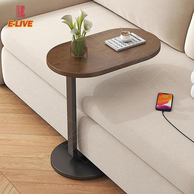 C Shaped Side Table,Modern Side End Table for Small Spaces Wood Coffee ...