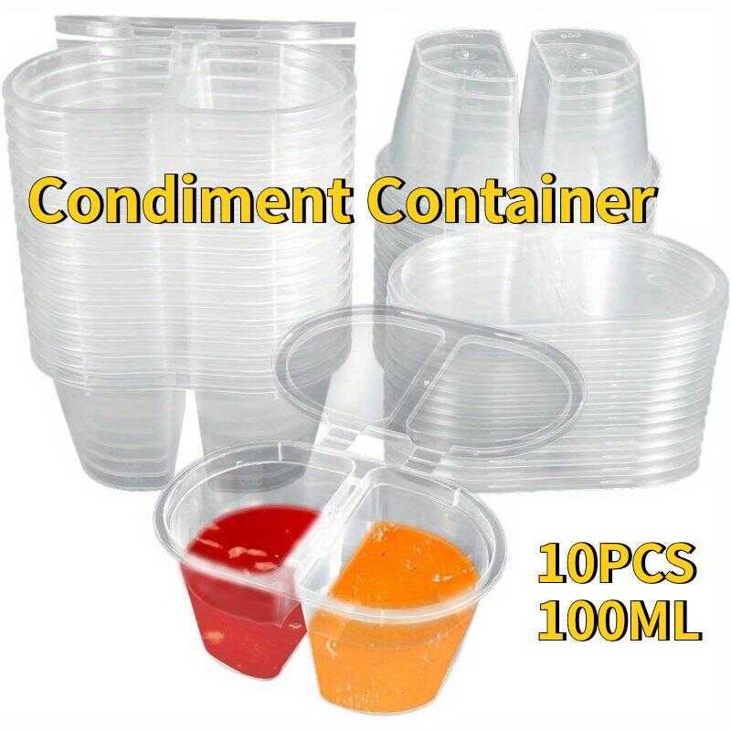 10Pcs Plastic Condiment Double Compartment Transparent Disposable Pot ...