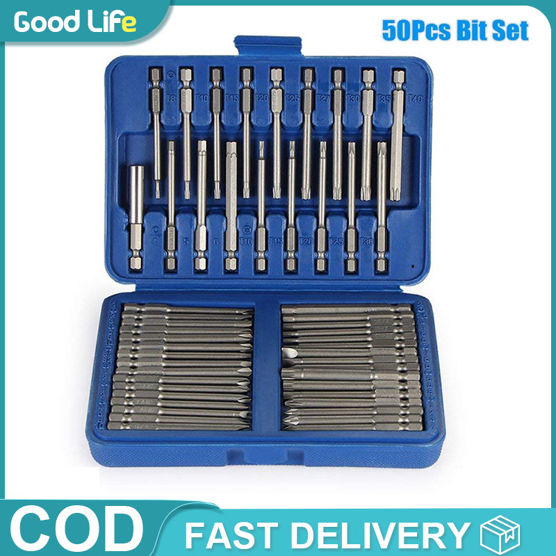 50pc 75mm Extra Long Screwdriver Bit Set Security Head Screwdriver Bits ...