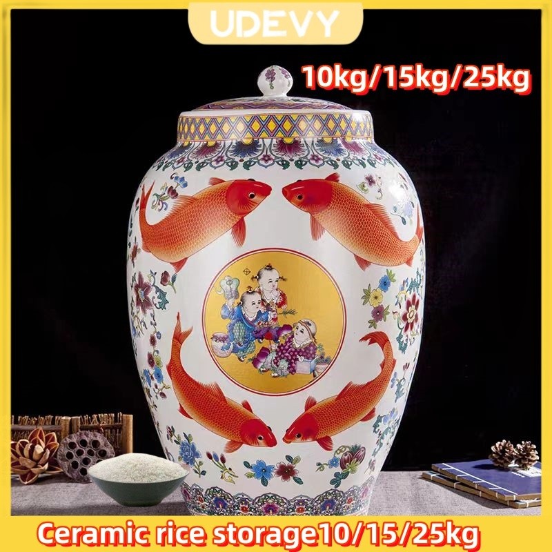 Ceramic rice jar rice bucket rice storage box clay pot rice dispenser ...