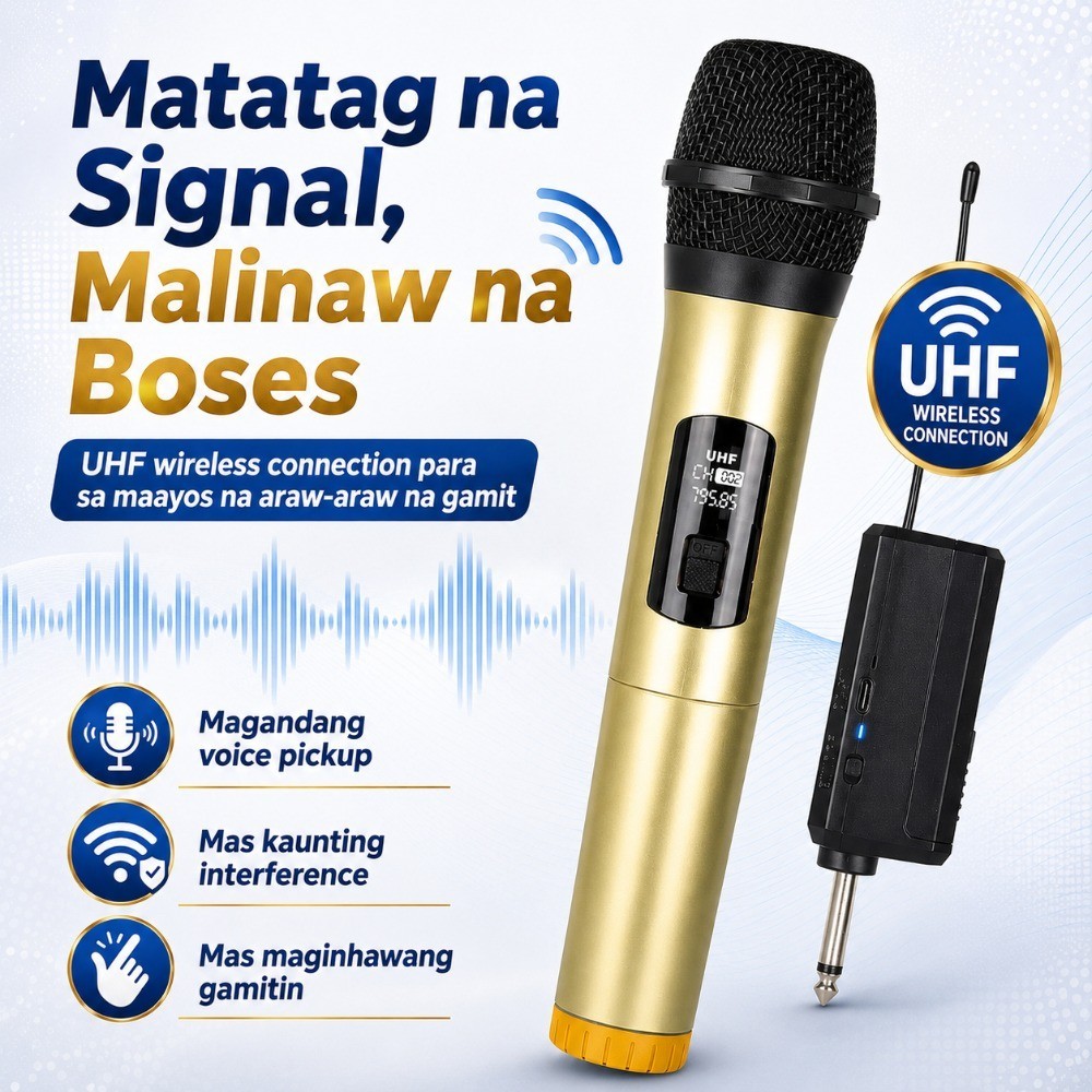 Single Wireless Handheld Microphone UHF Mic with Receiver for Videoke ...