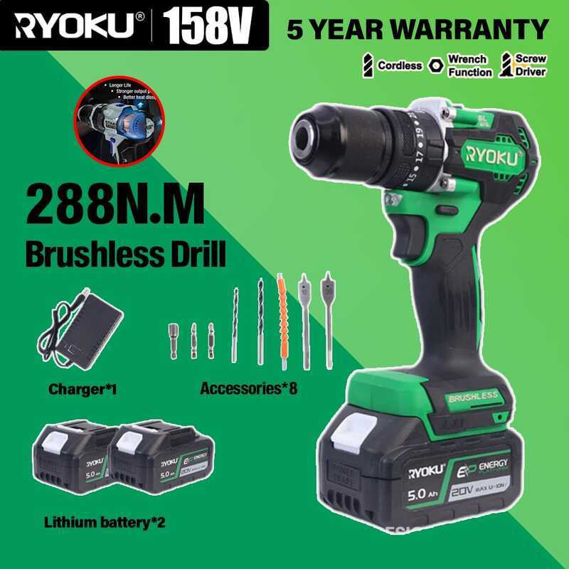 RYOKU Cordless 158V Brushless Heavy Duty Electric Lmpact Hammer Drill ...