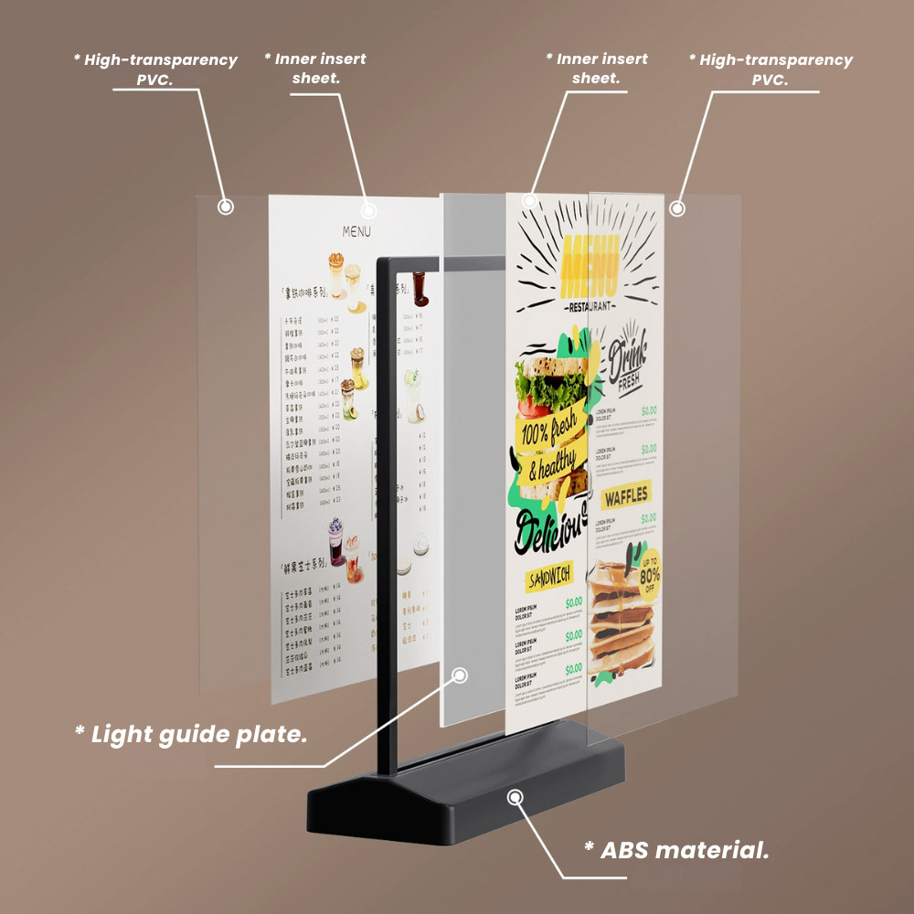A4 Illuminated Menu Stand Double Sided | Acrylic T-Shaped Countertop ...