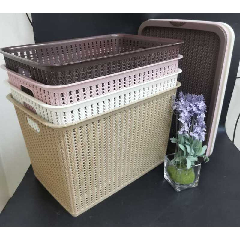 PLASTIC RATTAN DESIGN STACKABLE STORAGE BOX WITH LID COD B90 | Shopee ...