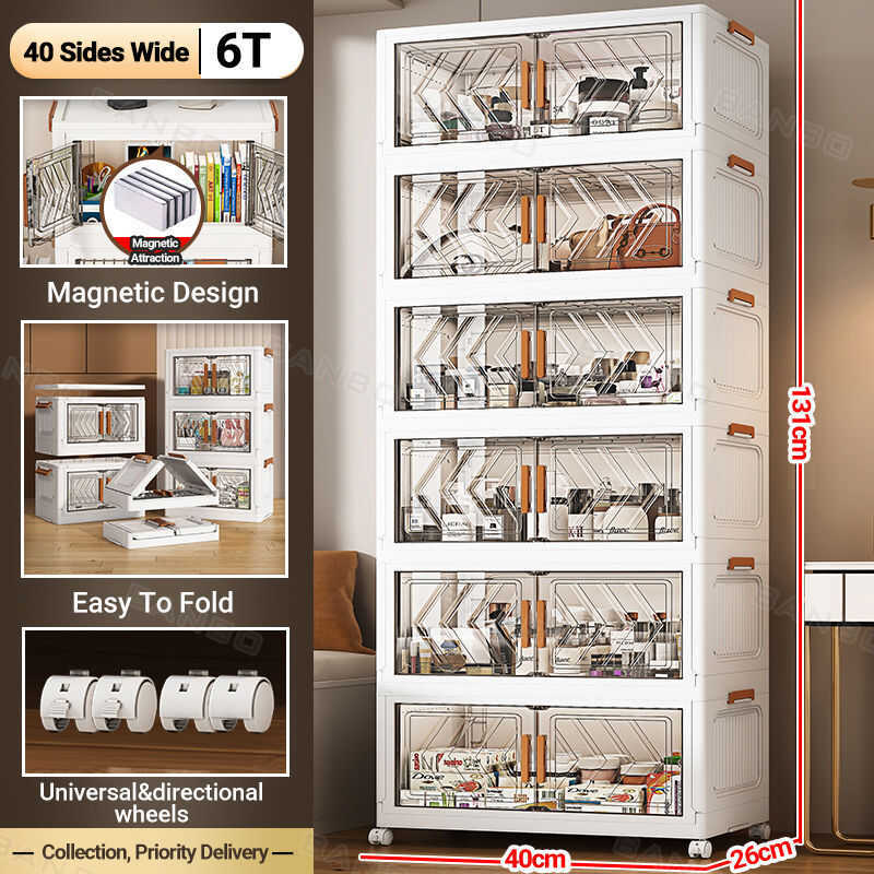 6-Layer Transparent Stackable Storage Cabinet With Foldable Drawers And ...