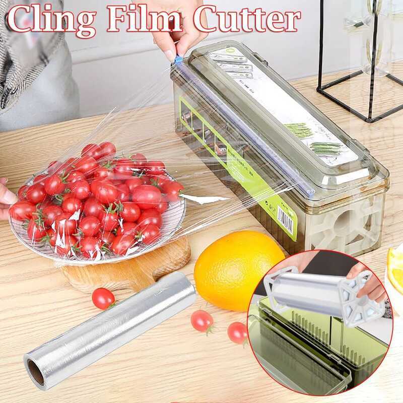 Plastic Cling Film Cutter Refillable Box With Slide Food Wrap Dispenser ...