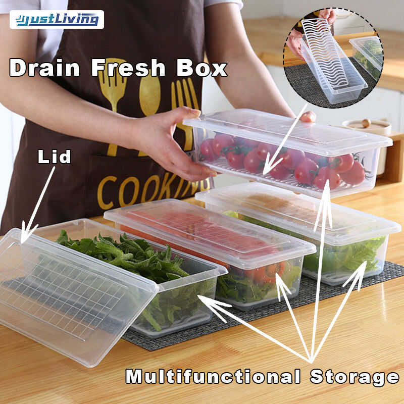 Justliving Kitchen Rectangular Refrigerator Drainage Plastic Fruit Box ...