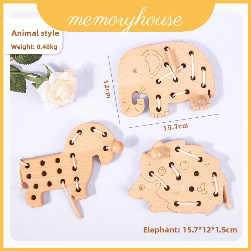 Childrens Wooden Threading Playset With Animal And Leaf Shapes For ...
