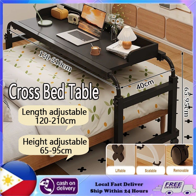 Cross Bed Table with Wheels Adjustable Telescopic Computer Desk ...