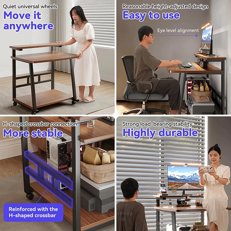 Double layered desktop computer desk Bedroom small desk Movable office ...