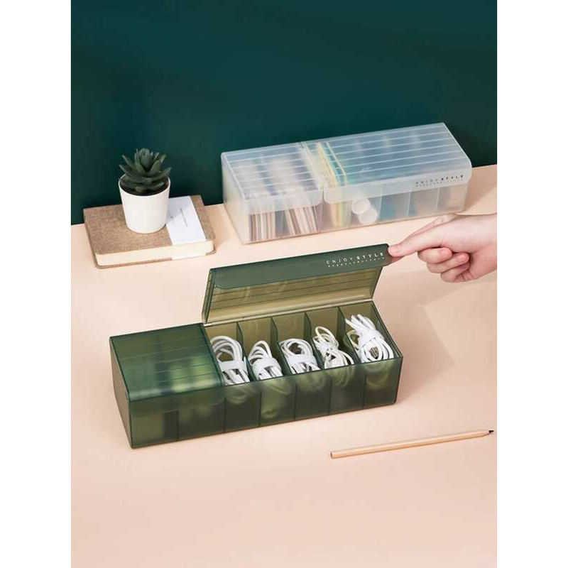 Desktop Data Box with Lid Transparent Drawer Divider Organizer Plastic ...