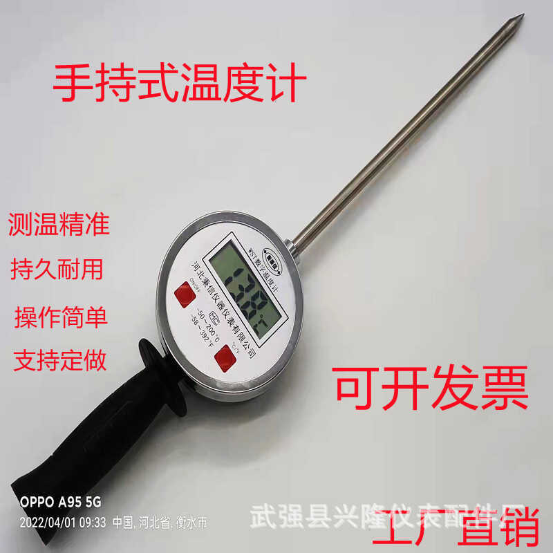 Pin Digital Display Extended Probe Rod Insertion Thermometer Handheld ...